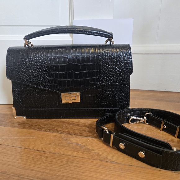 The Kooples Black Croc Embossed Leather Emily Bag in Medium - Picture 6 of 9